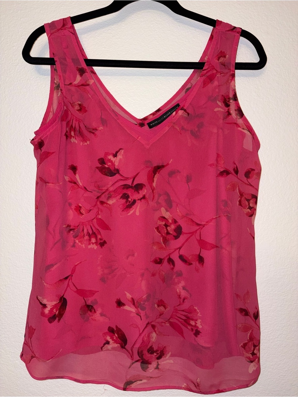 White House Black Market Pink Floral Sheer Sleeveless Blouse Top Size S